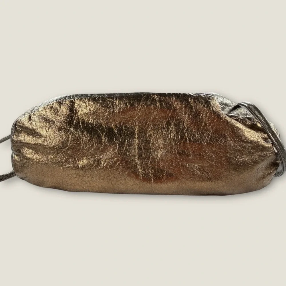 Vintage Letisse Metallic Gold Bronze Leather Bucket Bag Drawstring Quilted‎ 80s
